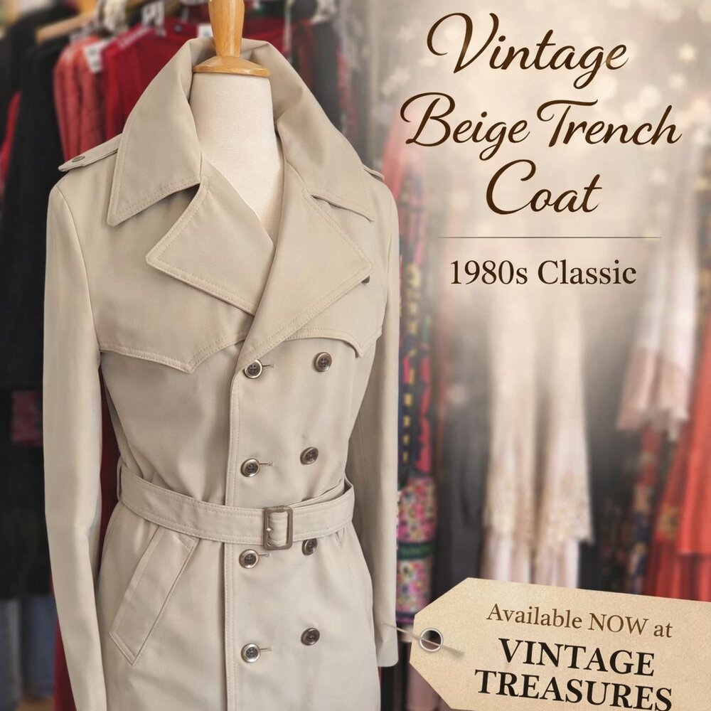1980s Vintage Beige Trench Coat